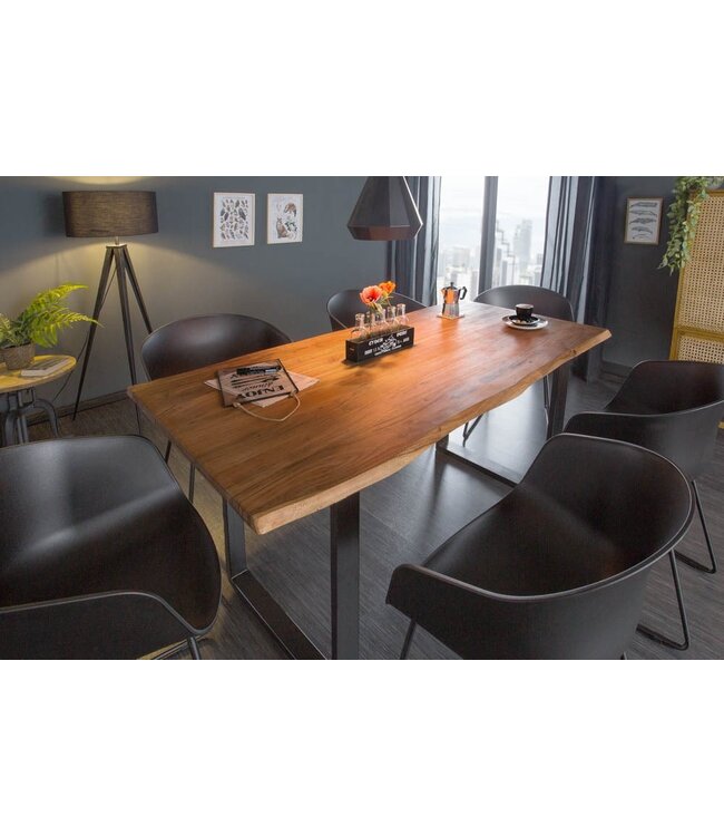 Invicta Interior Massief houten eettafel MAMMUT 140 cm wilde acaciaboom rand industrieel design 2,6 cm tafelblad - 43426