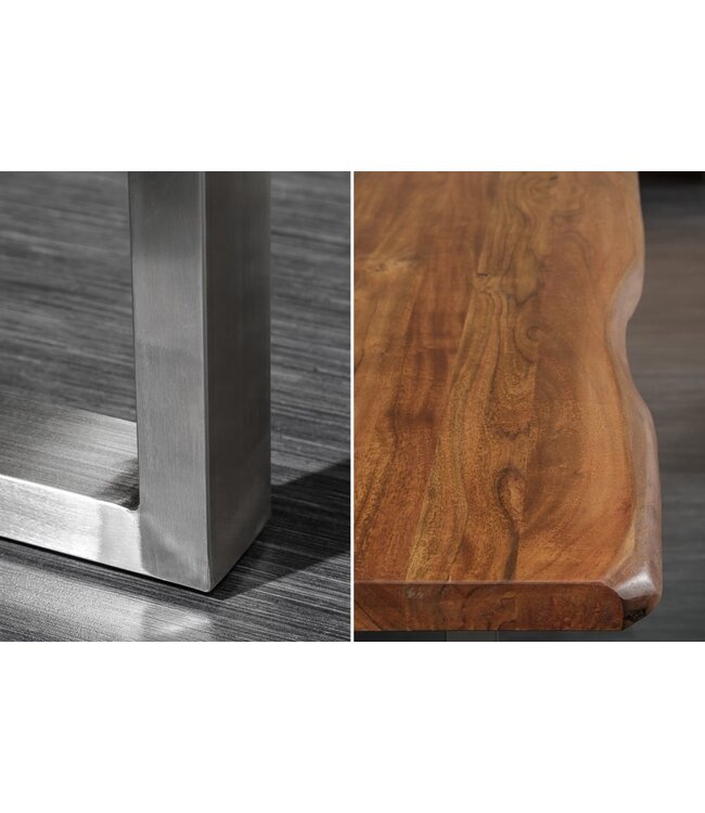 Invicta Interior Massief houten eettafel MAMMUT NATURE 180cm acacia roestvrijstalen boomrand 3,5cm tafelblad - 39999