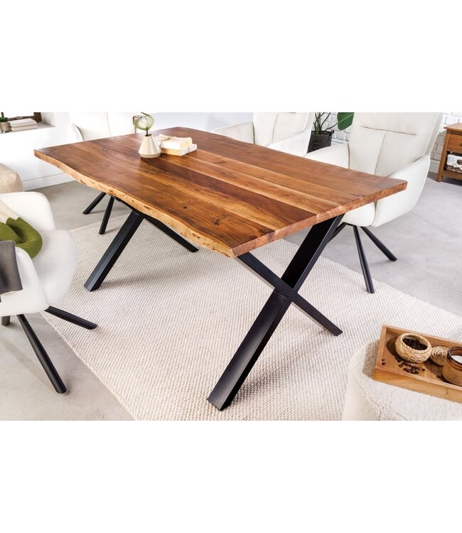 Invicta Interior Massief houten eettafel MAMMUT 160cm acaciaboomrand X-frame industrieel design 2,6 cm blad - 43480