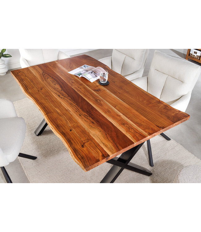 Invicta Interior Massief houten eettafel MAMMUT 160cm acaciaboomrand X-frame industrieel design 2,6 cm blad - 43480
