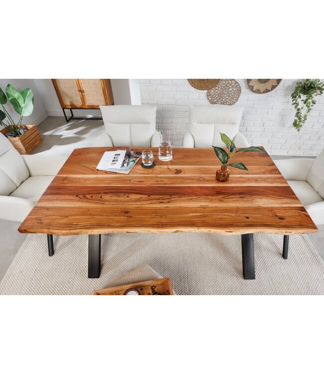 Invicta Interior Massief houten eettafel MAMMUT 160cm acaciaboomrand X-frame industrieel design 2,6 cm blad - 43480