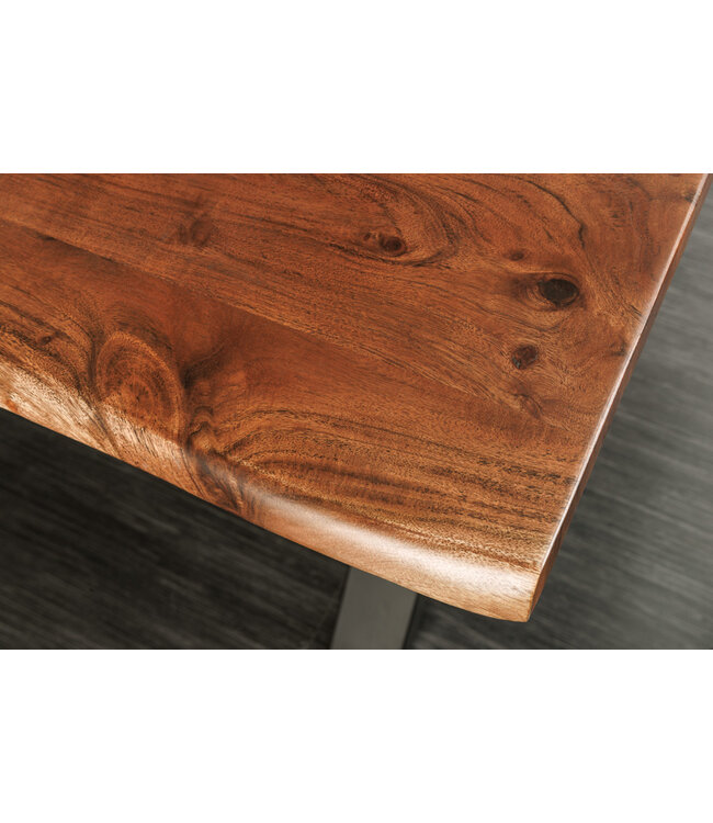Invicta Interior Massief houten eettafel MAMMUT NATURE 180cm acaciaboomrand X-frame zwart 2,5cm tafelblad - 43146