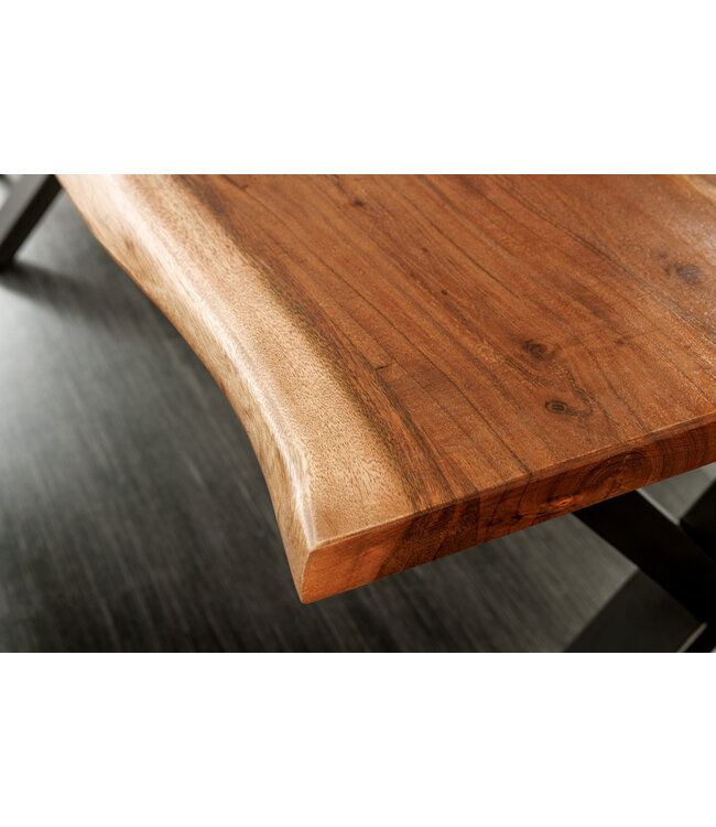 Invicta Interior Massief houten eettafel MAMMUT NATURE 180cm acaciaboomrand X-frame zwart 2,5cm tafelblad - 43146