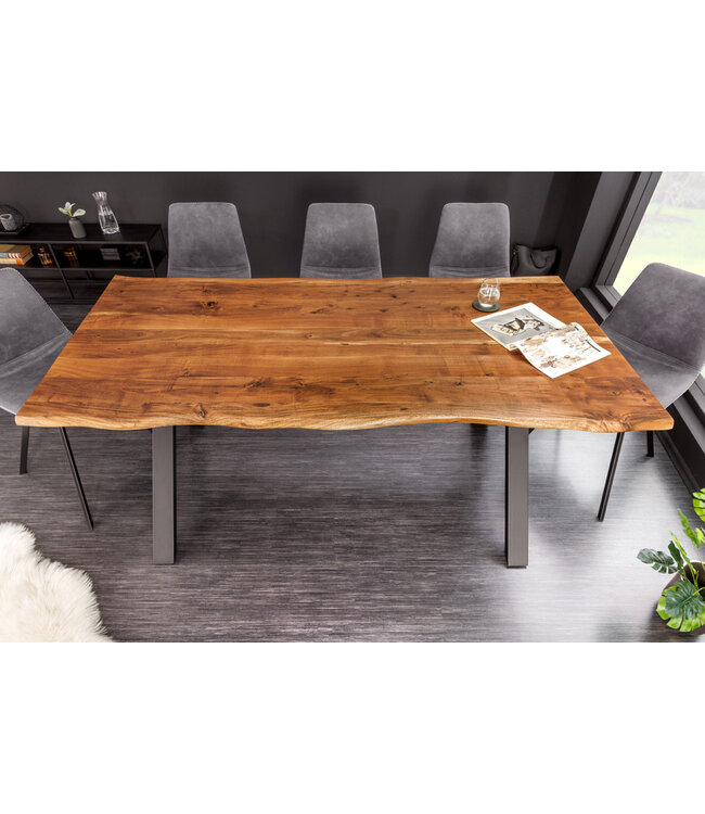 Invicta Interior Massief houten eettafel MAMMUT NATURE 180cm acaciaboomrand X-frame zwart 2,5cm tafelblad - 43146