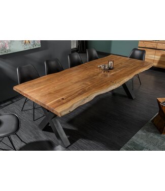 Invicta Interior Massief houten eettafel MAMMUT NATURE 300cm acacia metalen frame boomrand 6cm tafelblad - 41343