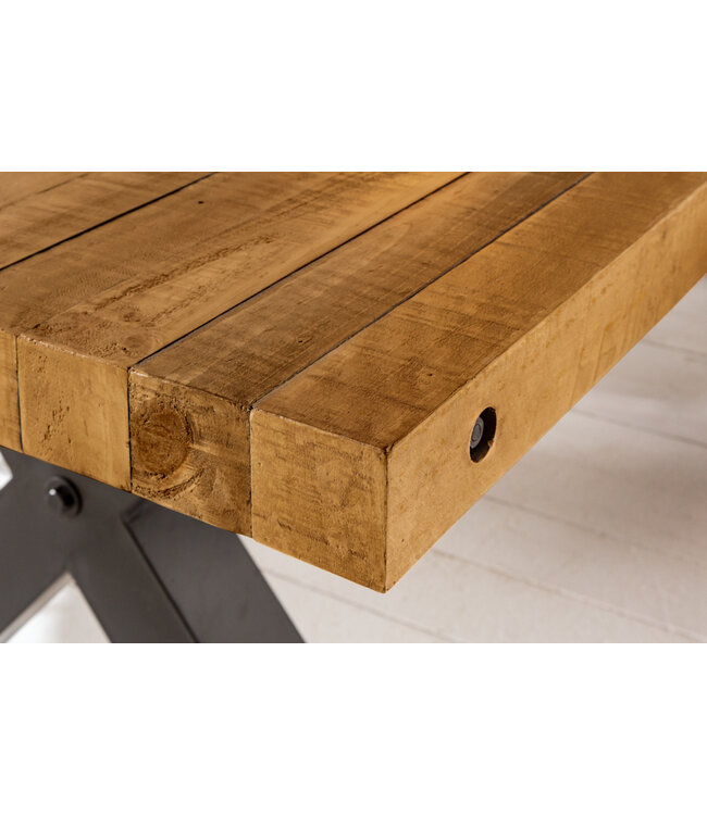 Invicta Interior Massieve eettafel THOR 240cm vintage bruin gerecycled grenenhout industrieel design X-frame - 43560
