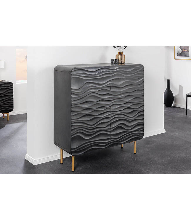 Invicta Interior Design dressoir WAVE 120cm zwart mat goud mango massief hout - 43478