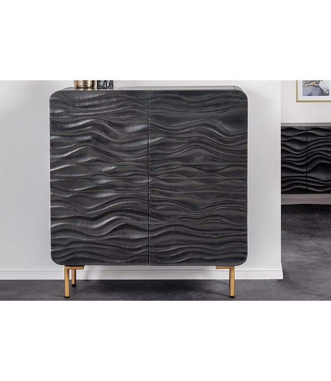 Invicta Interior Design dressoir WAVE 120cm zwart mat goud mango massief hout - 43478