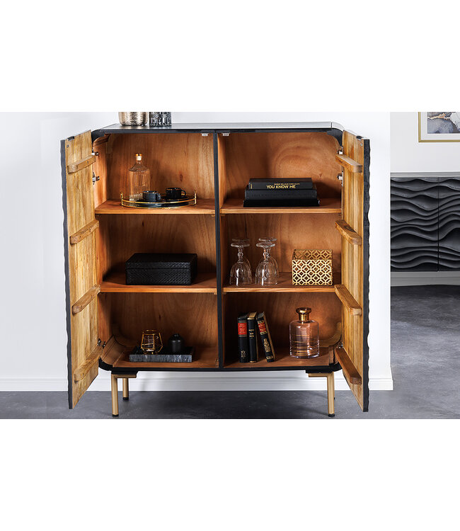 Invicta Interior Design dressoir WAVE 120cm zwart mat goud mango massief hout - 43478