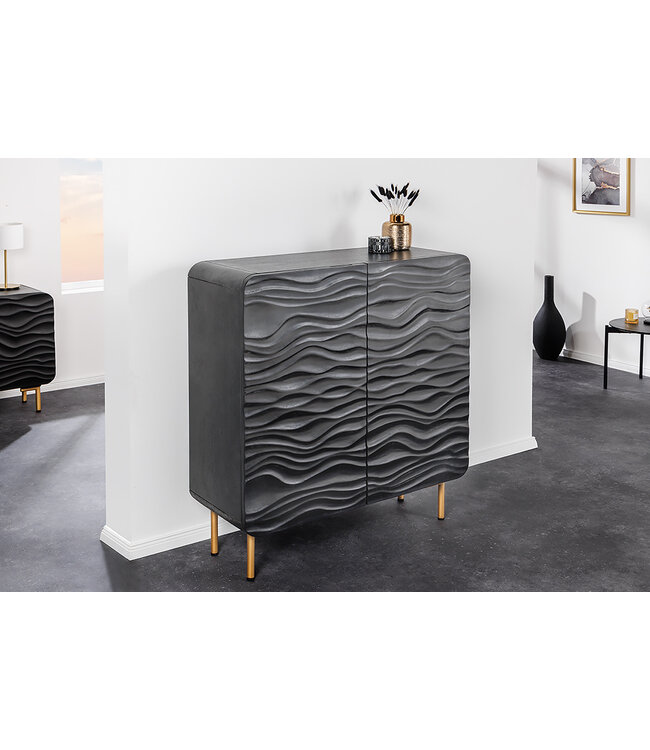 Invicta Interior Design dressoir WAVE 120cm zwart mat goud mango massief hout - 43478