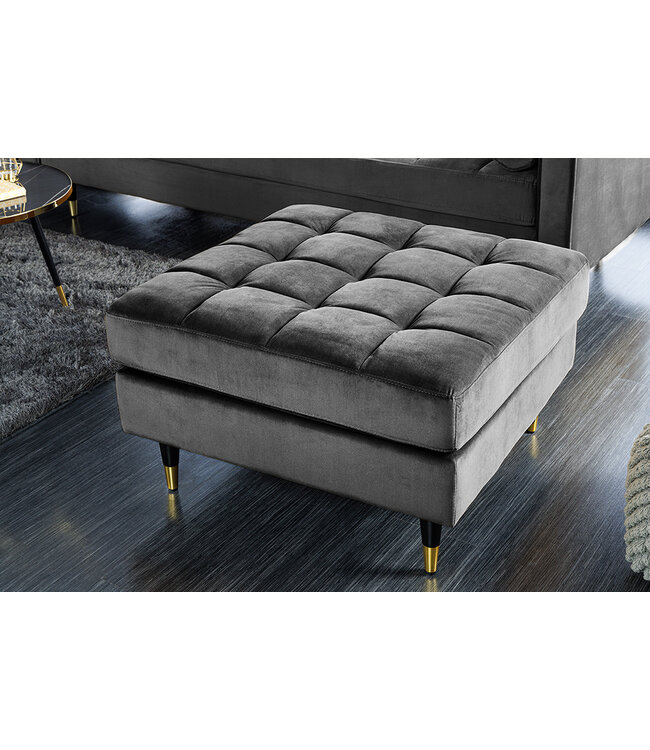 Invicta Interior Design kruk COSY VELVET 80cm grijs fluweel gouden poten - 43132