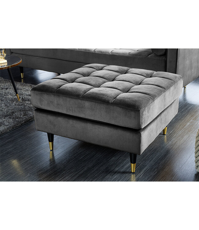 Invicta Interior Design kruk COSY VELVET 80cm grijs fluweel gouden poten - 43132