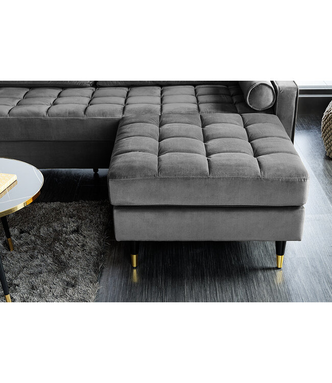 Invicta Interior Design kruk COSY VELVET 80cm grijs fluweel gouden poten - 43132