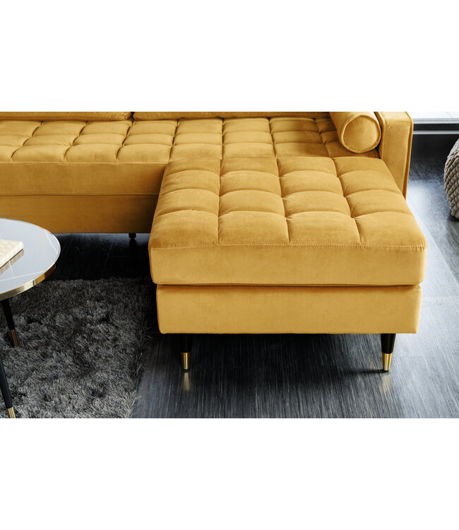 Invicta Interior Design kruk COSY VELVET 80cm mosterdgeel goud fluwelen metalen poten - 41302