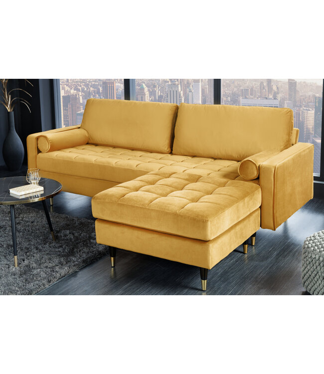 Invicta Interior Design kruk COSY VELVET 80cm mosterdgeel goud fluwelen metalen poten - 41302