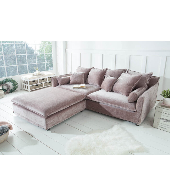 Invicta Interior Grote kruk HEAVEN 100cm taupe fluweel landelijke stijl - 39766