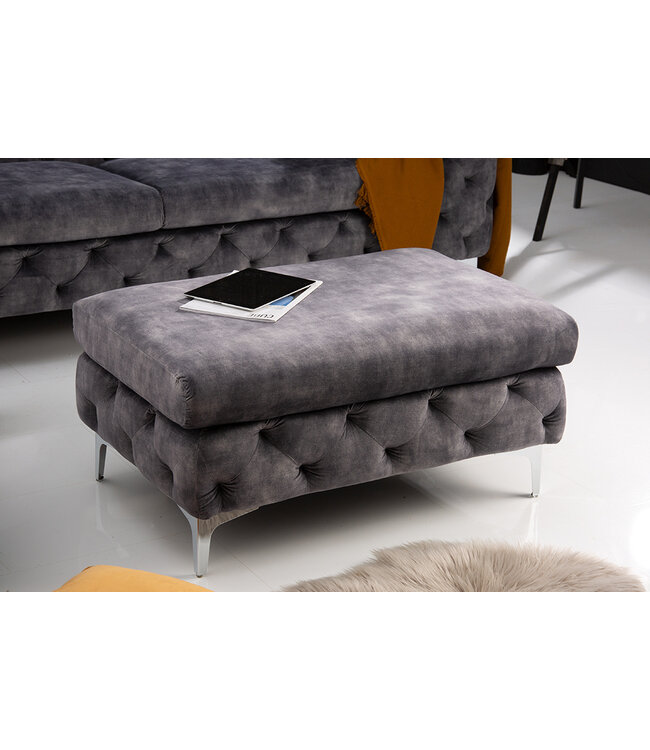 Invicta Interior Chesterfield kruk MODERN BAROK 92cm donkergrijze fluwelen voetenbank - 41135