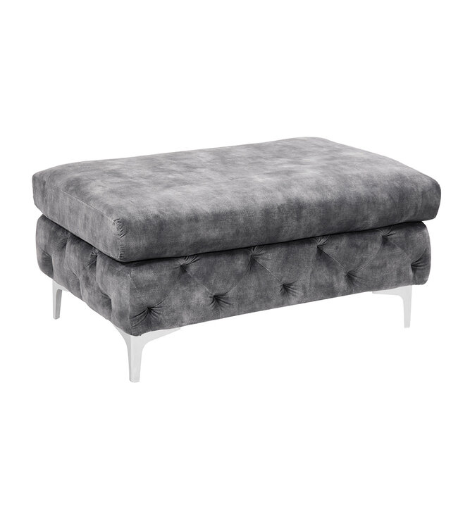 Invicta Interior Chesterfield kruk MODERN BAROK 92cm donkergrijze fluwelen voetenbank - 41135