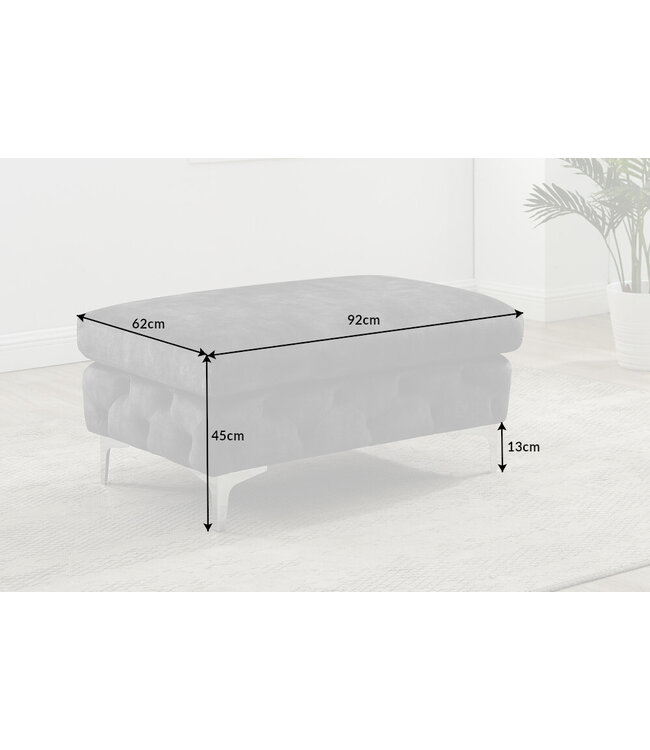 Invicta Interior Chesterfield kruk MODERN BAROK 92cm donkergrijze fluwelen voetenbank - 41135