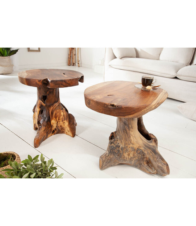 Invicta Interior Massieve bijzettafel ROOT 40cm teakhouten kruk gemaakt van wortelhout - 37139