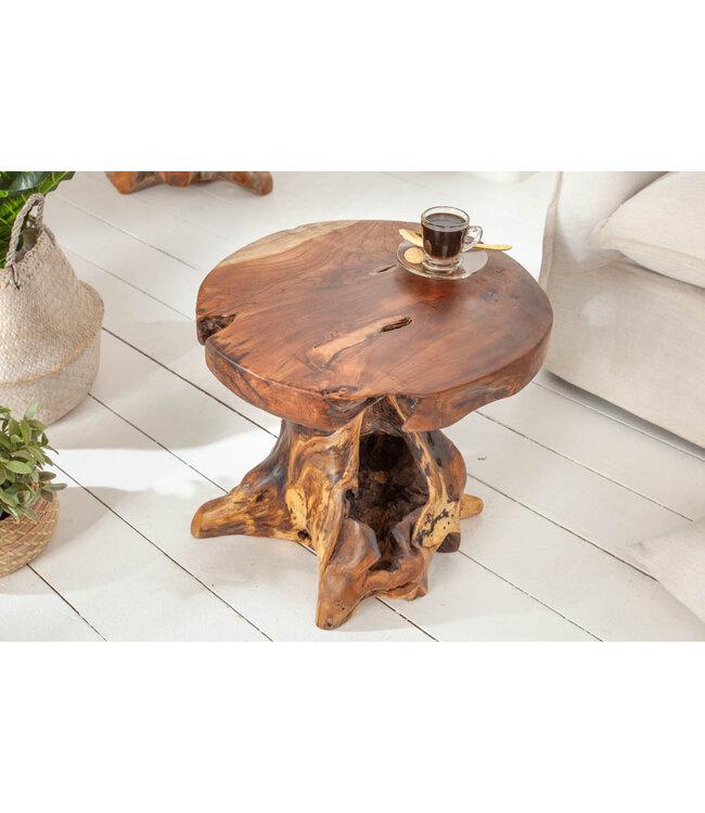 Invicta Interior Massieve bijzettafel ROOT 40cm teakhouten kruk gemaakt van wortelhout - 37139