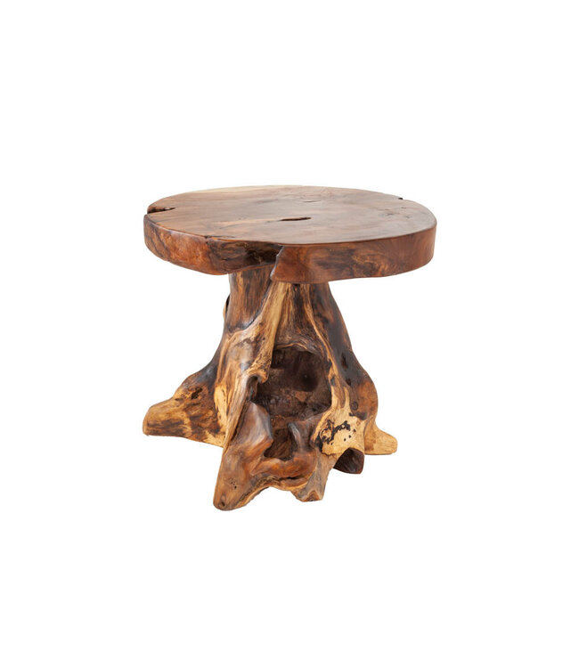 Invicta Interior Massieve bijzettafel ROOT 40cm teakhouten kruk gemaakt van wortelhout - 37139