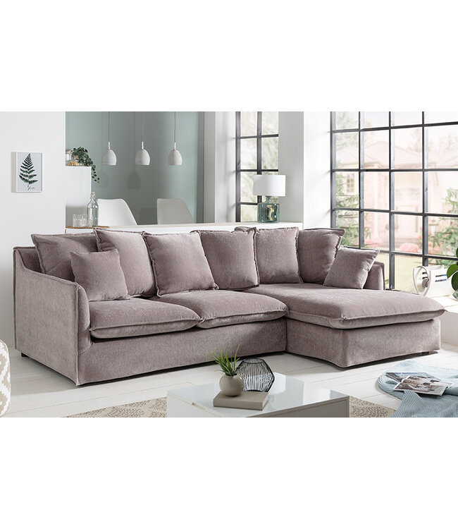 Invicta Interior Grote hoekbank HEAVEN 255cm taupe fluweel incl. kussens landelijke stijl - 40674