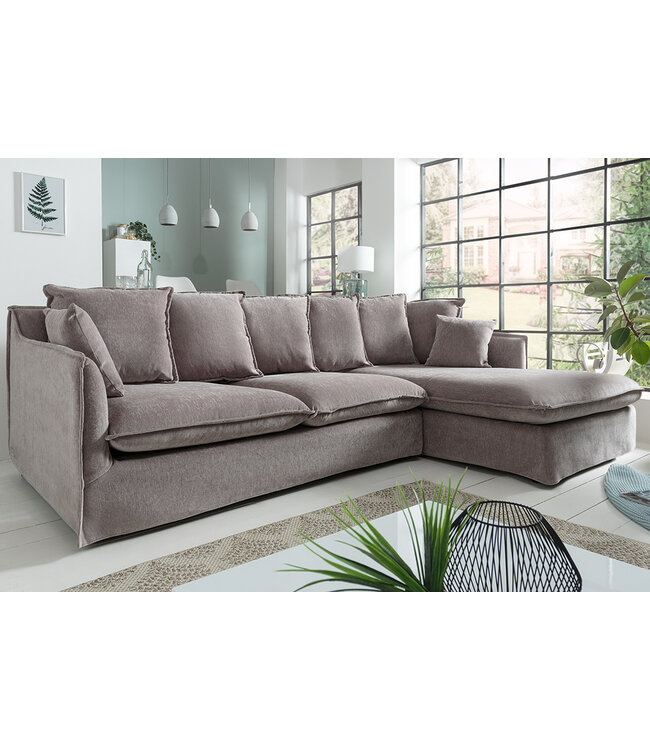 Invicta Interior Grote hoekbank HEAVEN 255cm taupe fluweel incl. kussens landelijke stijl - 40674