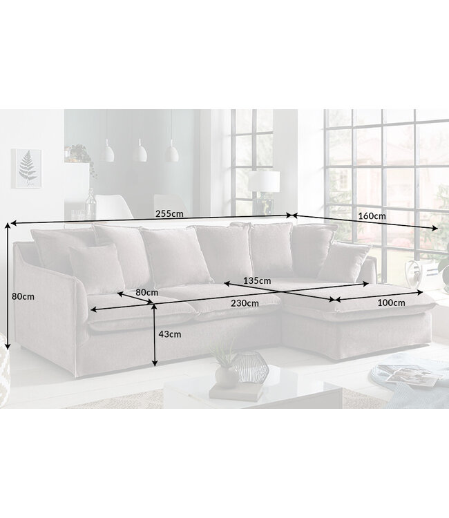 Invicta Interior Grote hoekbank HEAVEN 255cm taupe fluweel incl. kussens landelijke stijl - 40674