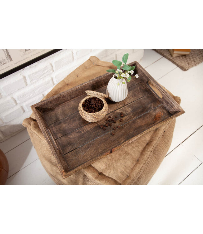 Invicta Interior Massief dienblad 44x29cm mangohout antieke afwerking met handvatten - 40633