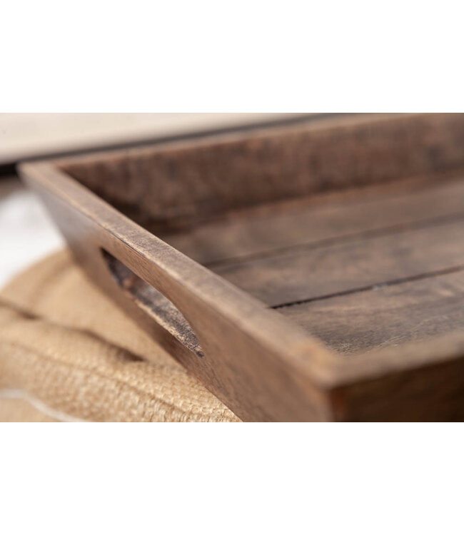 Invicta Interior Massief dienblad 44x29cm mangohout antieke afwerking met handvatten - 40633