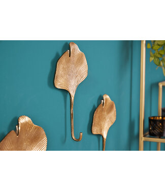 Invicta Interior Decoratieve kapstokhaak set van 3 GINKGO 30cm goud handgemaakt metaal - 41783