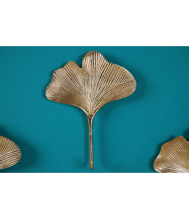 Invicta Interior Decoratieve kapstokhaak set van 3 GINKGO 30cm goud handgemaakt metaal - 41783