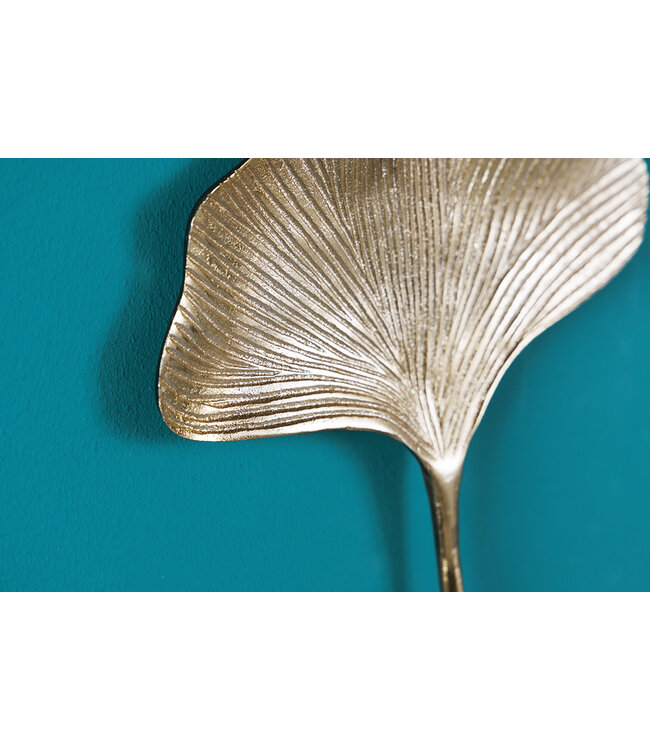 Invicta Interior Decoratieve kapstokhaak set van 3 GINKGO 30cm goud handgemaakt metaal - 41783