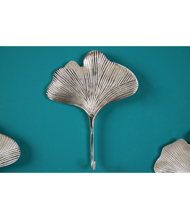 Invicta Interior Decoratieve kapstokhaak set van 3 GINKGO 30cm zilver handgemaakt metaal - 41784