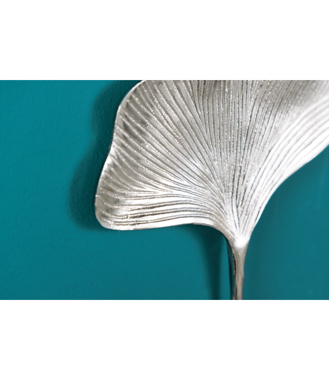 Invicta Interior Decoratieve kapstokhaak set van 3 GINKGO 30cm zilver handgemaakt metaal - 41784