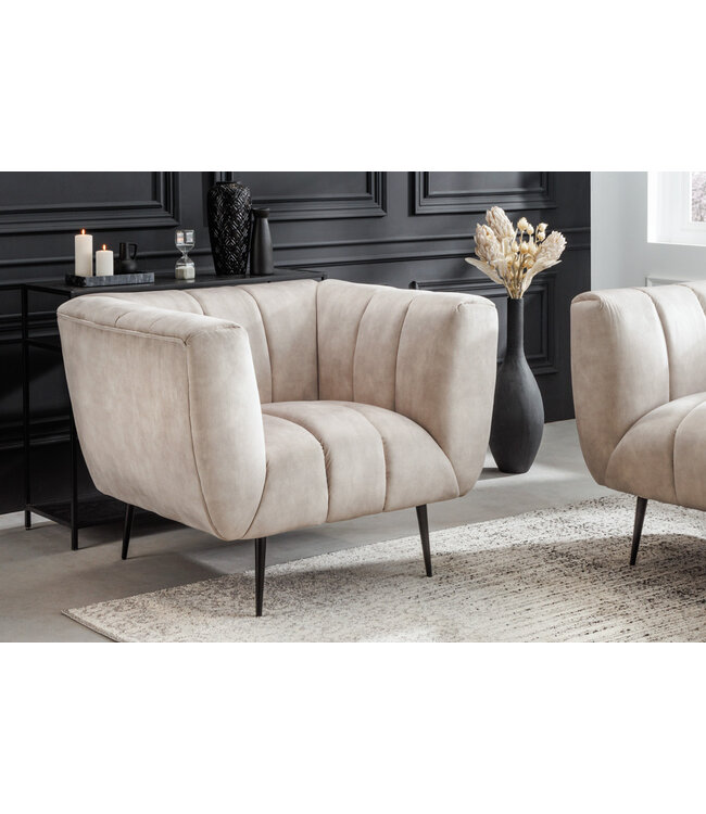 Invicta Interior Retro fauteuil NOBLESSE 105cm champagne fluweel met decoratieve quilting - 43267