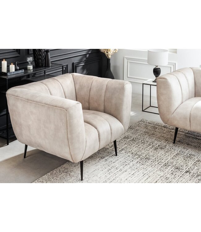 Invicta Interior Retro fauteuil NOBLESSE 105cm champagne fluweel met decoratieve quilting - 43267