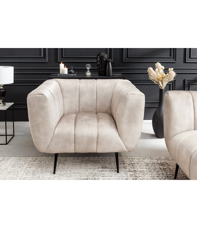 Invicta Interior Retro fauteuil NOBLESSE 105cm champagne fluweel met decoratieve quilting - 43267