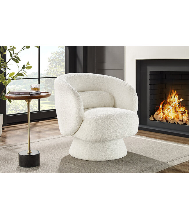 Invicta Interior Draaibare design fauteuil BOSSA NOVA 80cm Boucle wit - 43438