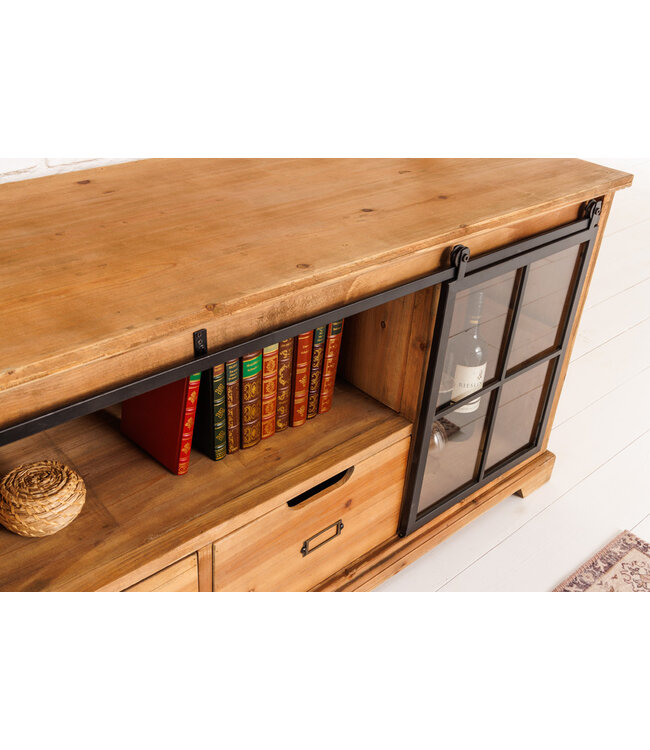 Invicta Interior Massief dressoir HERITAGE 160 cm naturel grenen industrieele deuren metalen vitrinekast - 40882