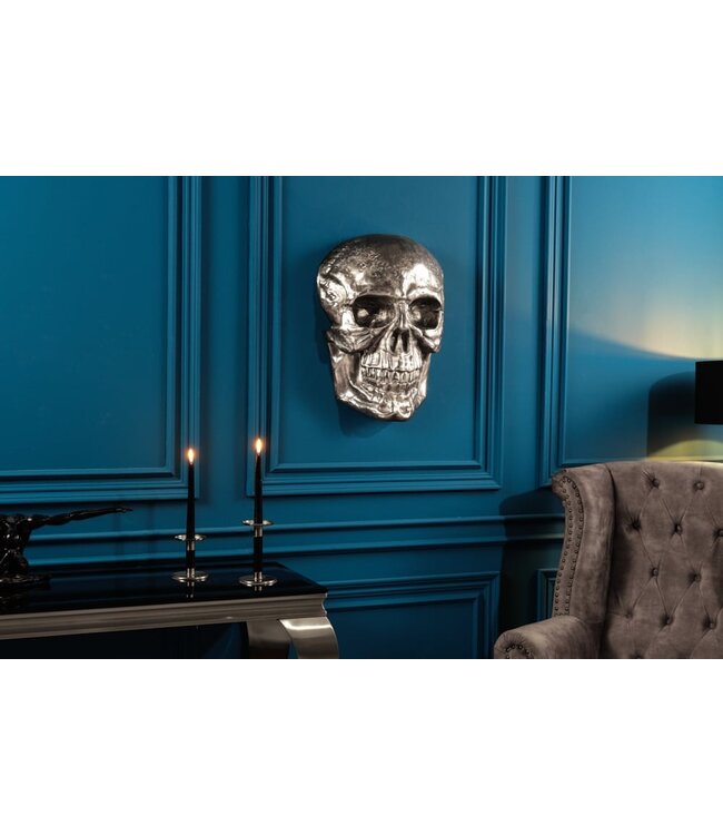 Invicta Interior Exclusief wandsculptuur SKULL XXL 40cm zilveren decoratieve schedel - 38383