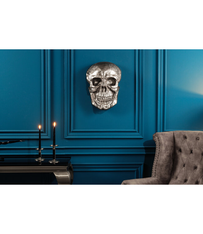 Invicta Interior Exclusief wandsculptuur SKULL XXL 40cm zilveren decoratieve schedel - 38383