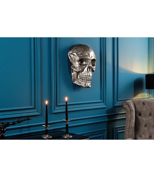 Invicta Interior Exclusief wandsculptuur SKULL XXL 40cm zilveren decoratieve schedel - 38383