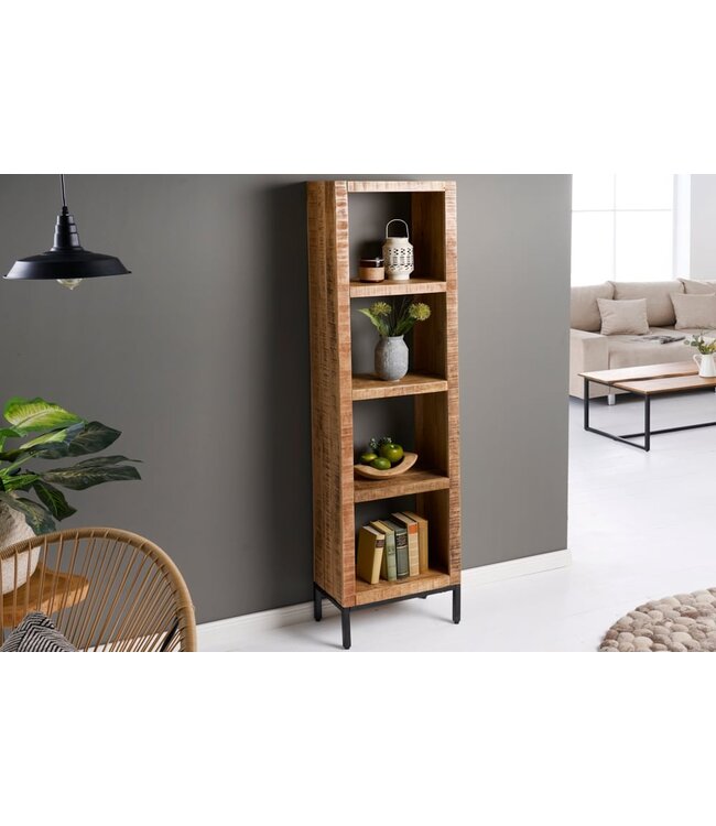 Invicta Interior Stevige plank IRON CRAFT 176cm mangohouten boekenkast vier vakken industrieel design - 42375