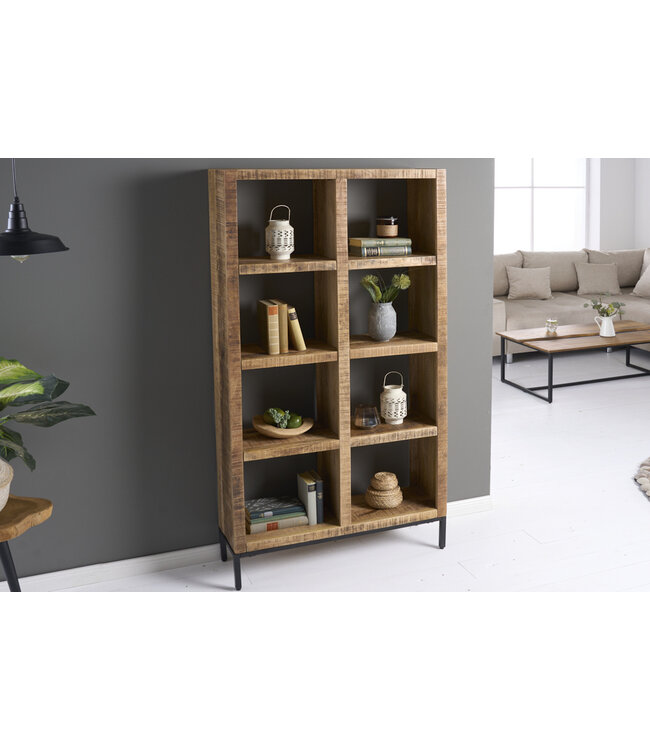 Invicta Interior Stevige plank IRON CRAFT 176cm mangohouten boekenkast acht vakken industrieel design - 42377