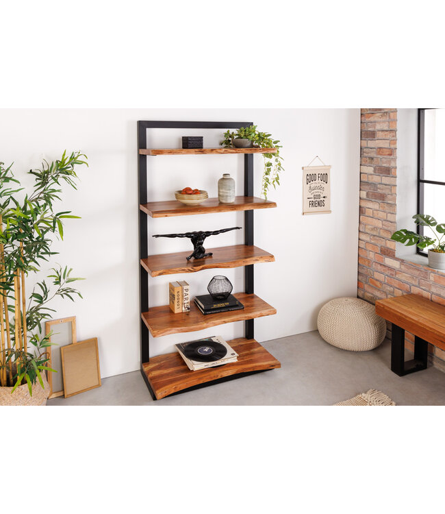 Invicta Interior Massieve boekenkast MAMMUT 178cm acaciazwart vijf planken - 41628