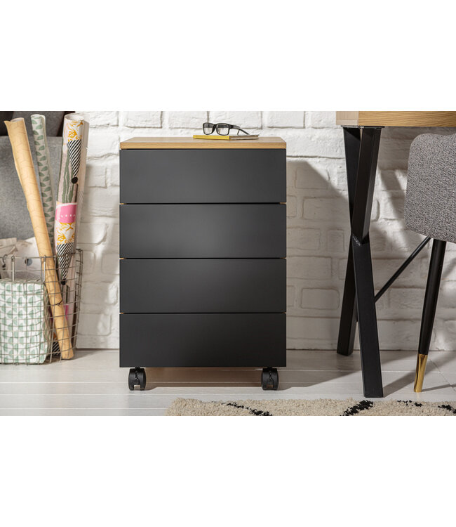 Invicta Interior Moderne rolcontainer STUDIO 40cm zwart eikenlook 4 lades - 40626