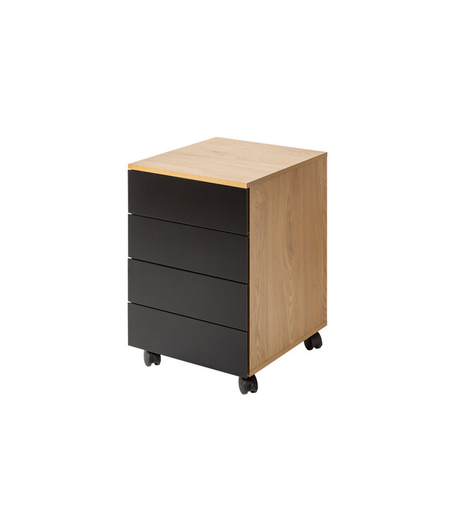 Invicta Interior Moderne rolcontainer STUDIO 40cm zwart eikenlook 4 lades - 40626