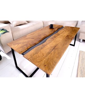 Invicta Interior Massieve salontafel AMAZONAS 110 cm mangohout metaal zwarte boomrand honingafwerking - 42183